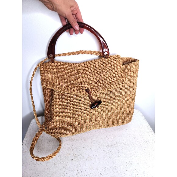 Vintage Straw Sisal Jute Bag - BIG Market Bag Top Handle or Shoulder/ Crossbody - Picture 8 of 10